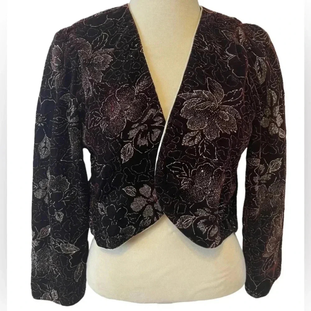 Vintage Jeri Marque Holiday Mother Bride Jacket Black/Silver Women’s Medium‎ EUC